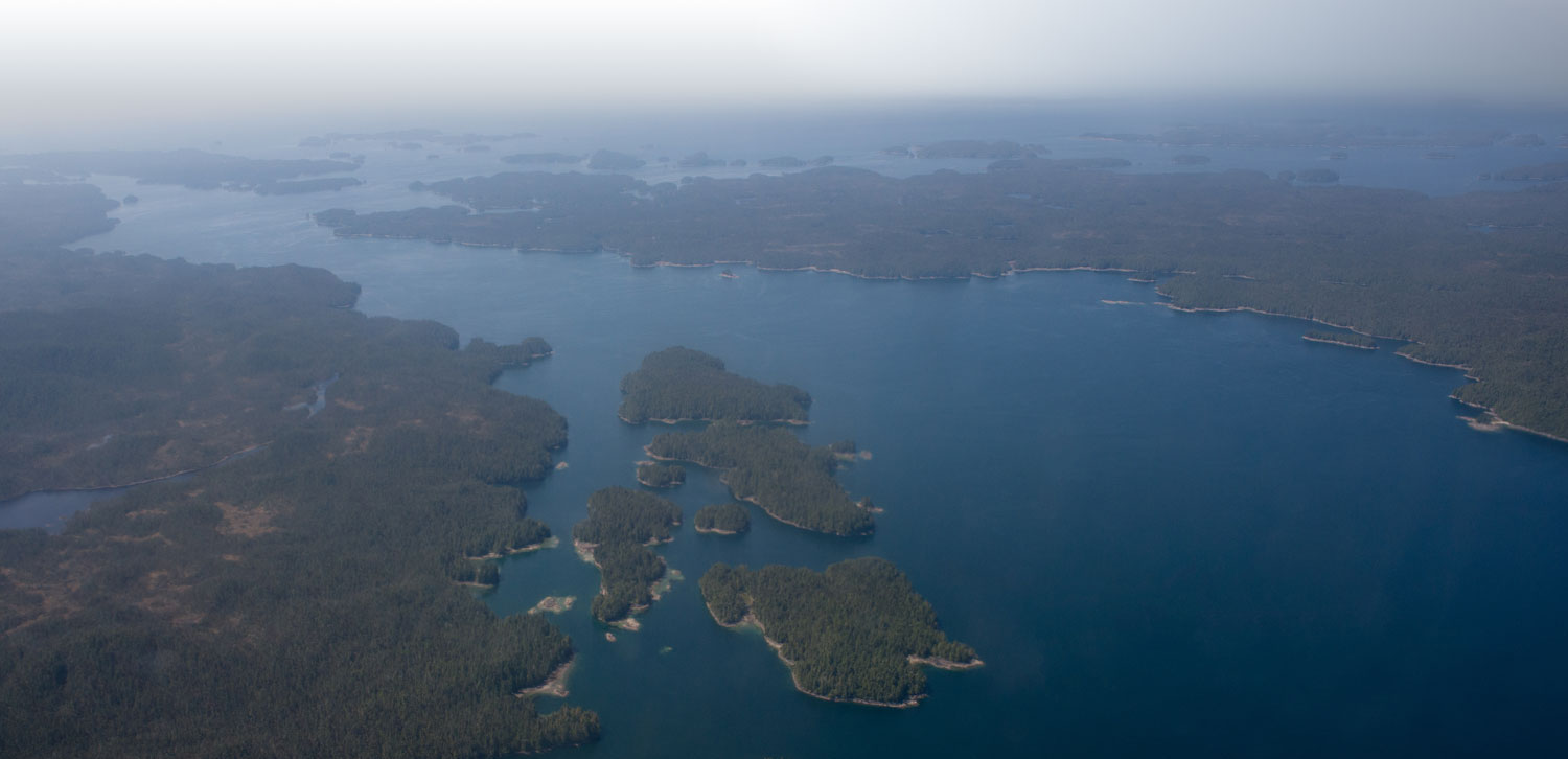 Aerial of islands around Bella Bella